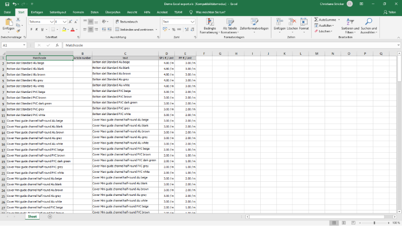 Exported data in Excel sheet