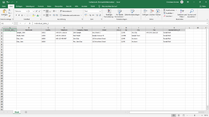 Exported list in Excel