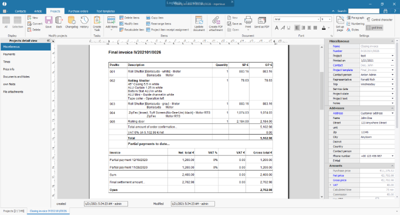 Example final invoice with individual design