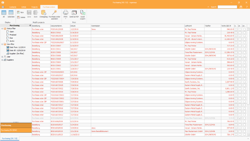 Purchase orders list view